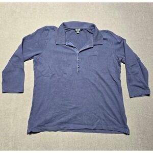Lauren Ralph Lauren Women's Large‎ Blue 3/4 Sleeve Button Polo Shirt Y2K